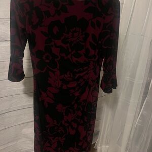 Lauren Ralph Lauren Burgundy and Black Floral Long Sleeve Dress